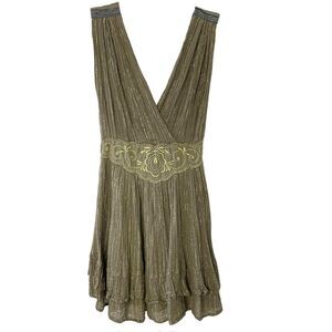 Green Coverup Gauzy Deep V Gold Colored Threads One Size